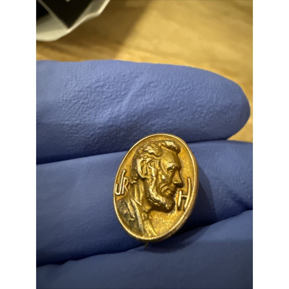 Antique Brooch Pin Of Abraham Lincoln jr Gold Tone Vintage Medal Campaign RARE!